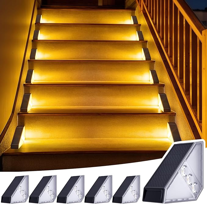JSOT Solar Step Stair Lights Outdoor Yard Decor 6 Pack, IP65 Waterproof Deck Lighting for Outside Solar Powered, Solar Garden Light Decor for Fence, Backyard, Front Porch Step, Balcony, Wall and Patio