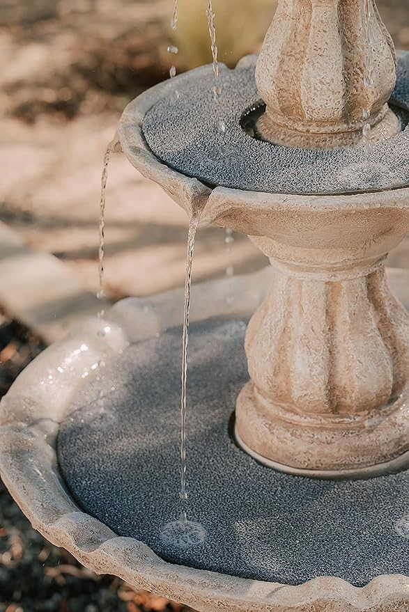 XBrand 3-Tier Freestanding Waterfall Fountain w/Pump & Pineapple Top, 51 Inch Tall, Beige, Large Outdoor Garden Fountain, Ideal for Garden, Porch, and Lawn