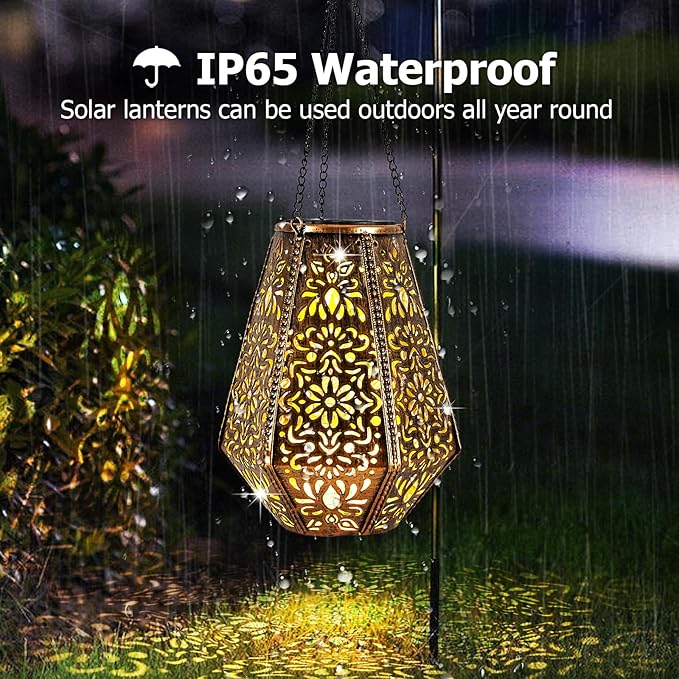 Solar Lantern Outdoor Waterproof - Hanging Garden Decor Lights for Patio, Yard, Tree, Porch - Decorative Lantern for Christmas Gifts for Mom, Grandma