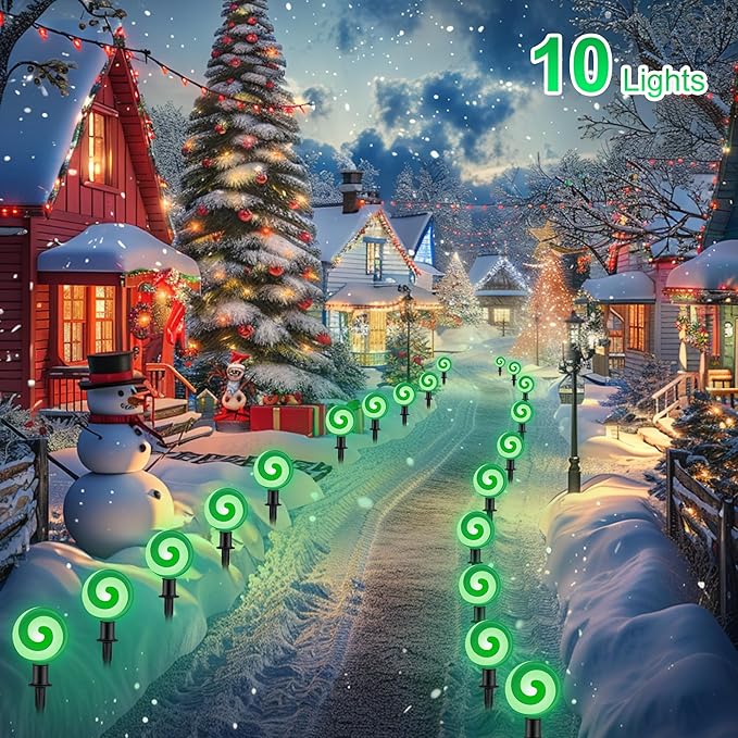Ultimate Unicorn Christmas Pathway Lights, Green Peppermint LED Lollipop Lights for Outdoor Decoration, With Stakes for Yard, Sidewalk, Garden, Rooftop