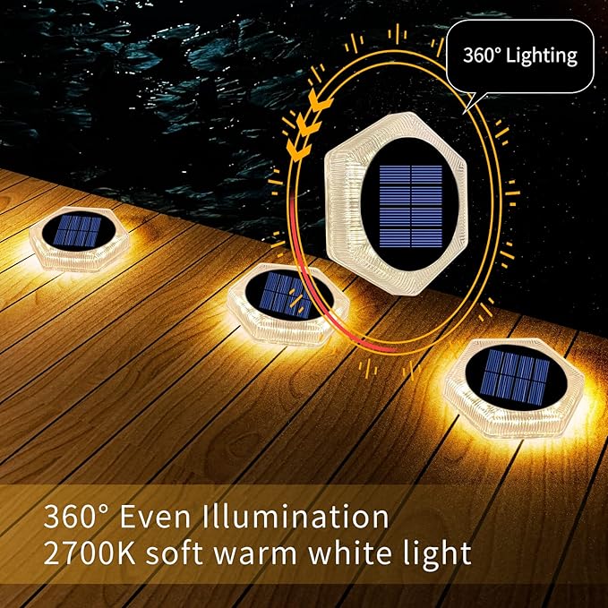 YiLaie Solar Deck Dock Lights 6 Packs Hexagon Warm White Step Lights Outdoor Waterproof Solar Powered for Driveway Post Fence Stairs Yard Patio Pathway Porch