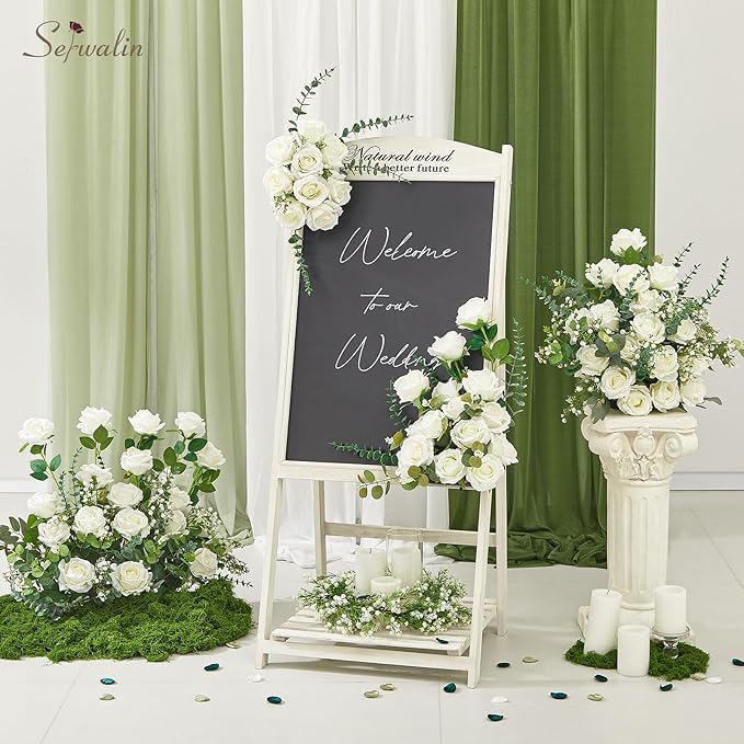 Serwalin 30PCS Artificial White Roses, Fake Silk Roses with Long Stems, Realistic Roses Flowers for Wedding Centerpieces Bridal Bouquet Party Home Office Decor