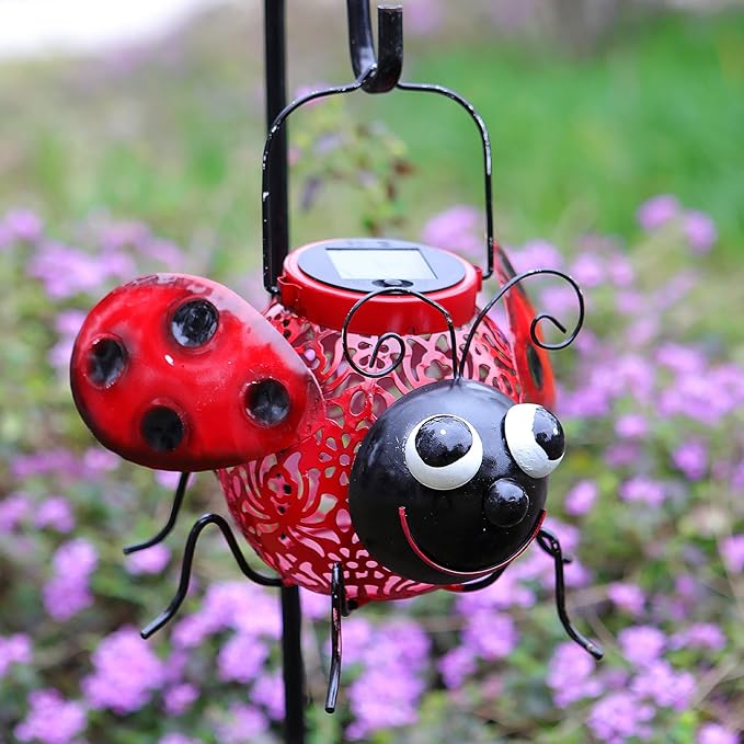 Teaeeno Ladybug Solar Light Lantern Garden Decor,Metal Animal Decorative Ladybug Sculpture,Garden Yard Lawn Backyard Ornament Decor,Home, Lawn, Patio,Metal Animal Ornament, Women/Gardening Gifts