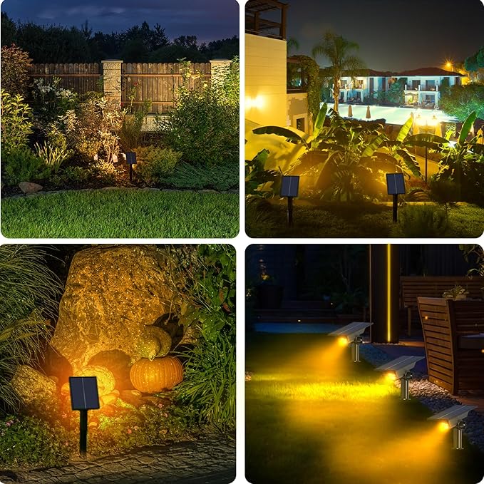 4 Pack Solar Power Spot Lights Outdoor Waterproof LED Dusk to Dawn Landscape Spotlight for Outside Yard, Tree, Flag, Plants, Fountain, Statues, 2 Modes, 18 Hours Accent Ambient Lighting (Warm Light)