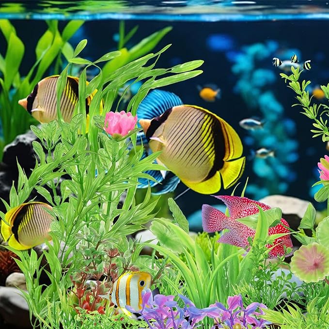 30Pcs Aquarium Plants, Green Fish Tank Plants, Artificial Aquarium Fish Tant Decor Plants, Plastic Water Grass Fish Tank Decorations