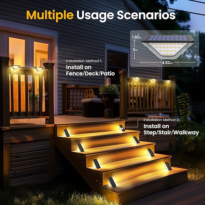 SOLPEX Solar Step Lights Outdoor,Solar Deck Lights for Outside,Two-Sided Stair Lights with 33 LEDs,Waterproof IP65 for Garden,Fence,Deck,Steps,Stair,Porch（10 Pack,Warm White）
