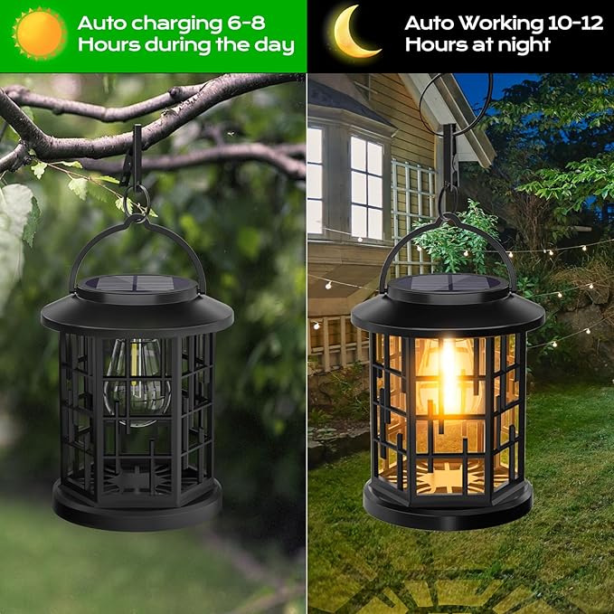 Outdoor Solar Lanterns, Solar Powered Lanterns Lighting LED Lantern Bulb Decorative for Patio Porch Fence Garden Lawn, 4 Pack