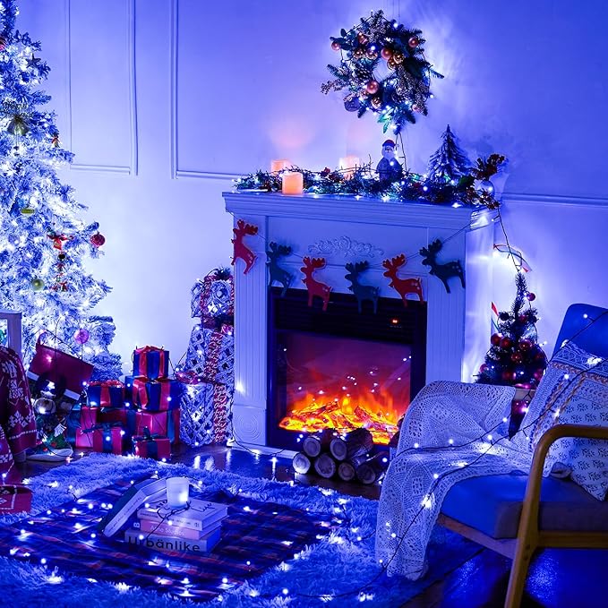 JMEXSUSS 250 LED Blue Christmas String Lights: 91.5ft Extendable Green Wire Blue Christmas Lights Outdoor Waterproof - 8 Modes Christmas Tree Lights Indoor