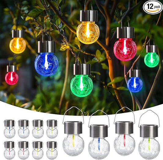 Hanging Solar Lights Outdoor,New Upgraded Moving Led Beads,Solar Powered Waterproof Lighting,12 Pack Hanging Globe Solar Lights for Garden Yard Fence Christmas Decoration (Multiple Colors)