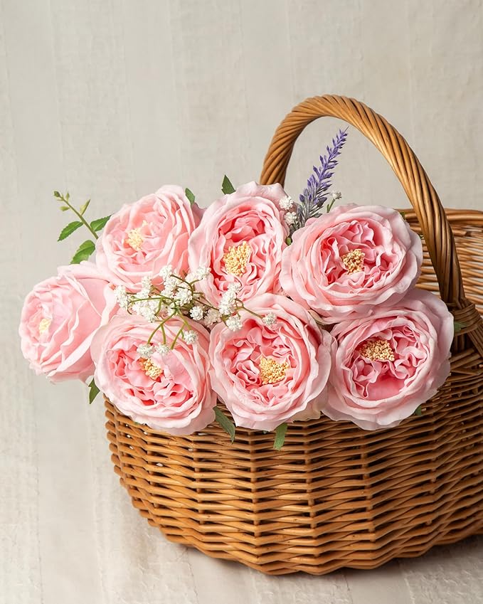 DuHouse 5Pcs Silk Roses Fake Pink Roses with Stems Real Touch Rose Artificial Flowers for Arrangement Wedding Party Home Decoration