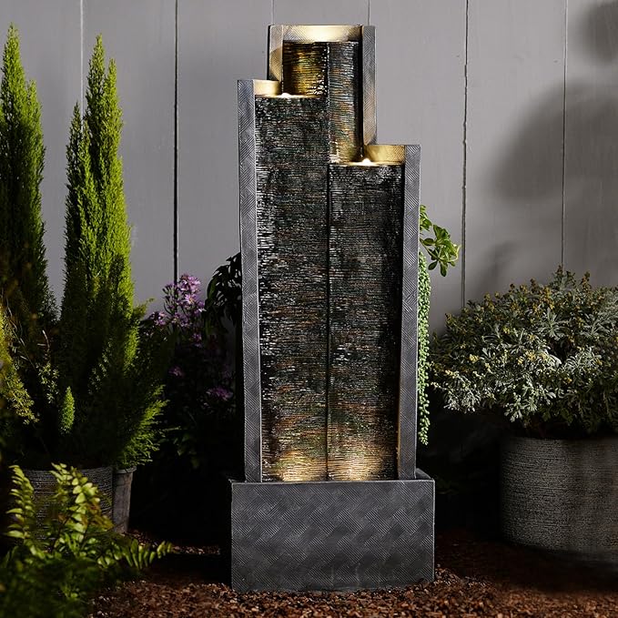 49.6" H Garden Fountains Outdoor Modern Cascading Indoor Water Fountain Tall Floor - Standing Fountain with Lights for Garden, Patio, Yard, Deck and Home Art Decor