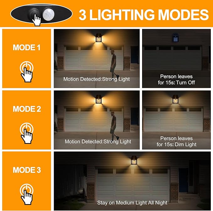 Joomer Solar Wall Lights Outdoor 2PACK ,Solar Wall Lantern with 3 Modes & Motion Sensor,Dusk to Dawn Porch Lights Fixture,Waterproof Exterior Lighting with Clear Panel for Entryway Front Door