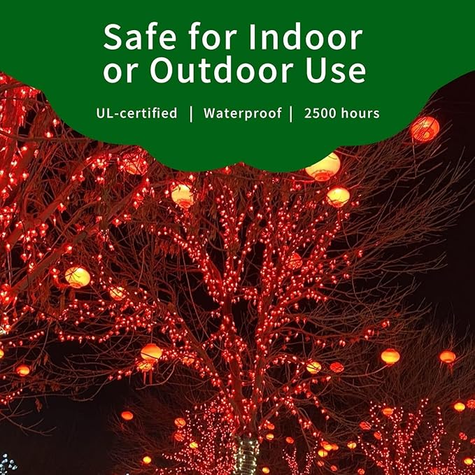 Ultra-Bright Connects End to End Red Christmas Mini Lights 100L 19.6Ft UL Listed Incandescent Bulb String Light Set for Indoor and Outdoor Holiday Garden Party Christmas Tree Garland Decor