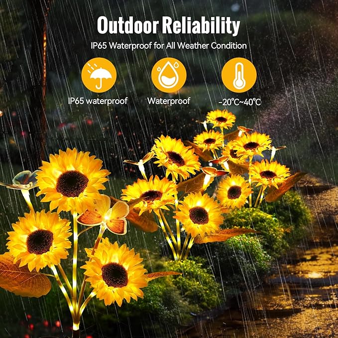 Solar Lights Outdoor Garden Decor, 2025 Upgraded 4 Pack Sunflower Decor with 8 Butterfly, Solar Garden Lights Outdoor Waterproof Decorative for Pathway, Yard, Gifts for Mother's Day Mom Women