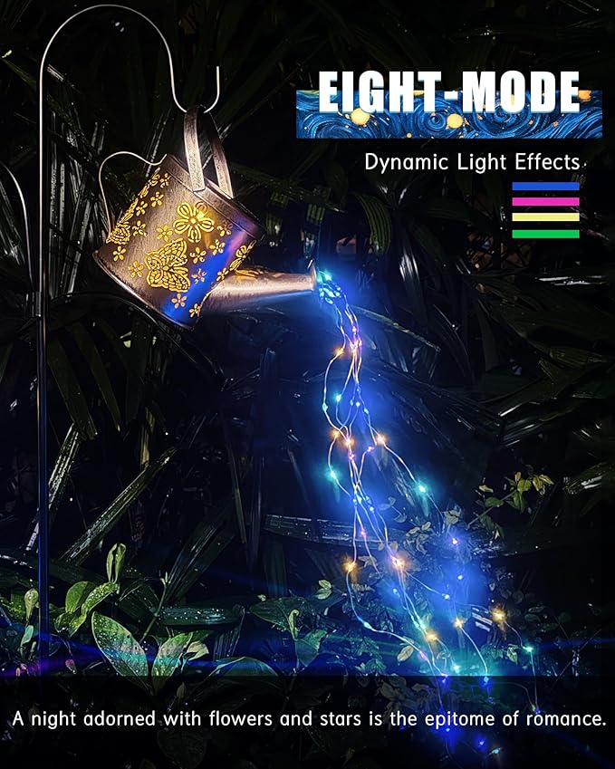 Solar Watering Can with Colorful Lighting, Waterproof Garden Decor, Birthday Gifts for Mom Grandma (Cat, 32 inch Shepherd Hook)