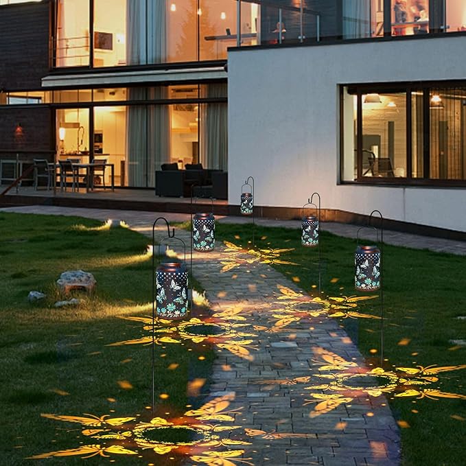 pearlstar Butterfly Lantern Outdoor Solar Hanging Lantern Waterproof Solar Light Decorative for Table Patio Yard Garden Lawn Landscape Lighting, Gardening Gifts for Women Mon (Blue)