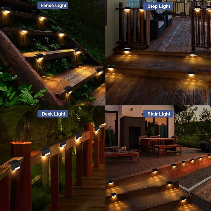 pearlstar 16 Pack Solar Step Deck Fence Lights, Solar Step Lights Outdoor Waterproof Led Solar Fence Lamp for Patio, Stairs,Garden Pathway, Step and Fences(Black)