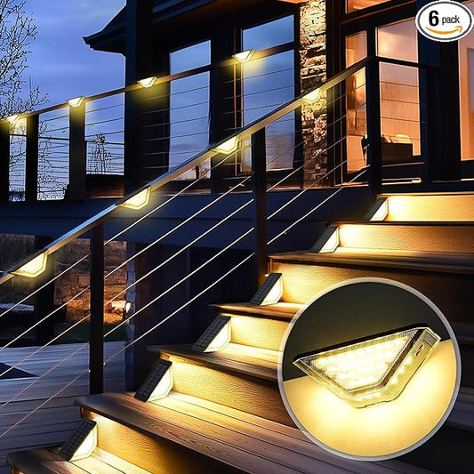 SOLPEX Solar Step Lights Outdoor,Solar Stair Lights for Outside,Two-Sided Step Lights with 33 LEDs,Waterproof IP65 for Garden,Fence,Deck,Steps,Stair,Porch（6 Pack,Warm White）