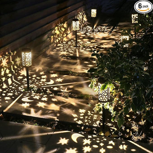 Solar Pathway Lights 6 Pack Star Moon Solar Lights Waterproof Garden Light for Yard Lawn Path Patio Outdoor Decor Gifts Warm White (Modern)