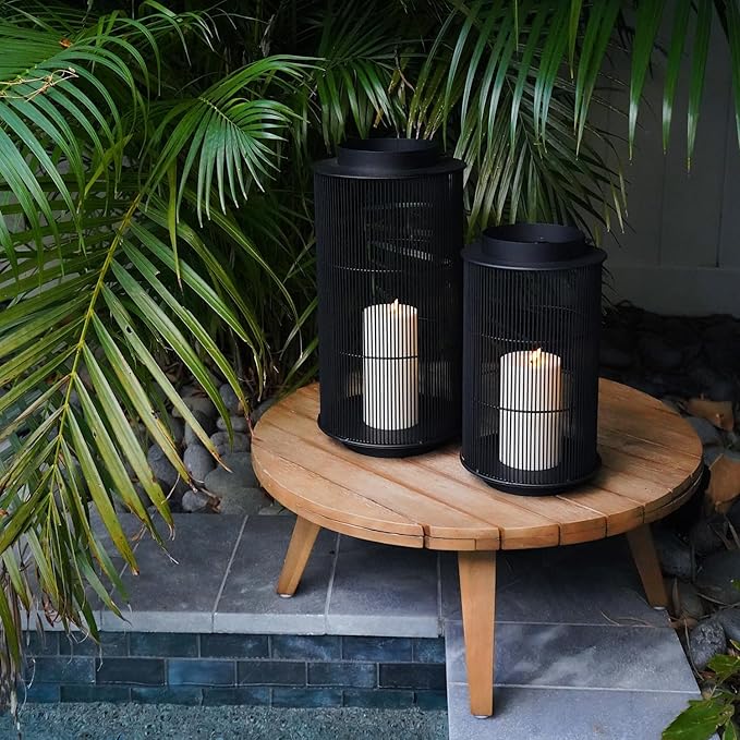 LampLust Outdoor Lantern Decorative Outdoor Patio Decor, 16 Inch Candle Lantern, Black Metal, Outdoor Lanterns for Patio Waterproof, Battery Included, Modern Farmhouse Front Porch Decor