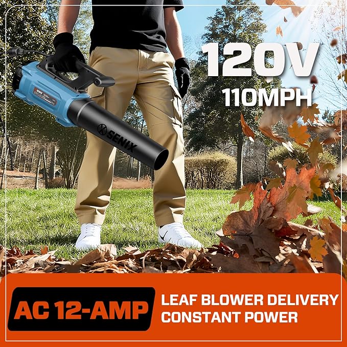 SENIX 12 AMP Handheld Electric Leaf Blower, Up to 700 CFM and 110 MPH, Variable Speed, Lightweight, 120v (BLAE12-M)