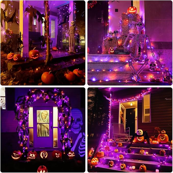 JMEXSUSS Orange and Purple Solar Halloween Lights, 2 Pack Each 100 Led Solar String Lights Outdoor Waterproof for Halloween Tree Christmas Decoration