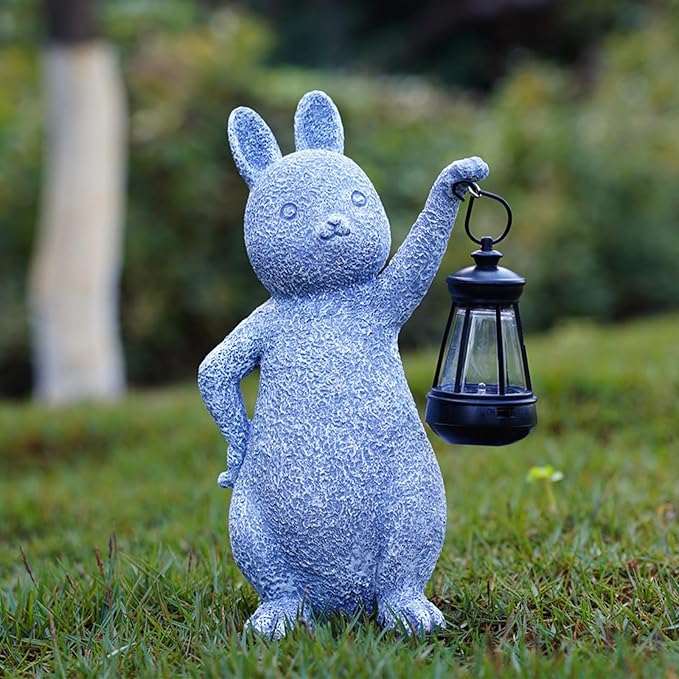 AVEKI Solar Bunny Statue Garden Outdoor Decor, Cute Rabbit Figurines Waterproof Garden Decor with Solar Lantern, Bunny Decor for Yard Art Lawn Porch, Women Gifts for Mom Grandma (Rabbit)
