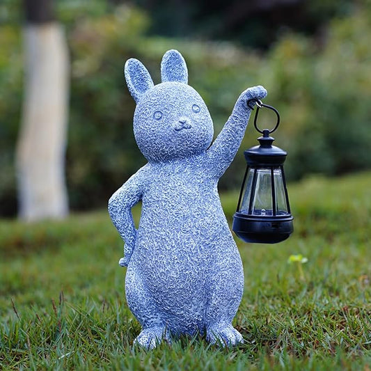 AVEKI Solar Bunny Statue Garden Outdoor Decor, Cute Rabbit Figurines Waterproof Garden Decor with Solar Lantern, Bunny Decor for Yard Art Lawn Porch, Women Gifts for Mom Grandma (Rabbit)