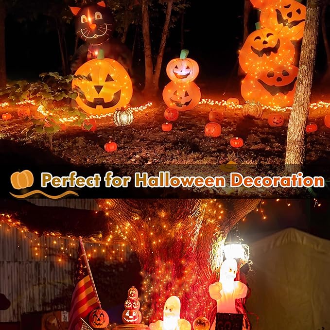 Twinkle Star 4 Pack Outdoor Solar String Lights, Total 160FT 480 LED Solar Powered Christmas Decorative Fairy Lights with 8 Modes, Waterproof Light for Xmas Patio Yard Wedding Party, Orange