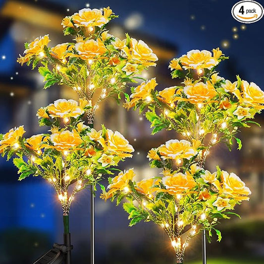 Neporal Solar Garden Lights Outdoor Dusk to Dawn, Carnation Solar Flowers Outdoor Waterproof IP65 for Garden Decor Yard Decor Patio Decor, Garden Solar Lights Outdoor Gardening Gifts for Women 4-Pack