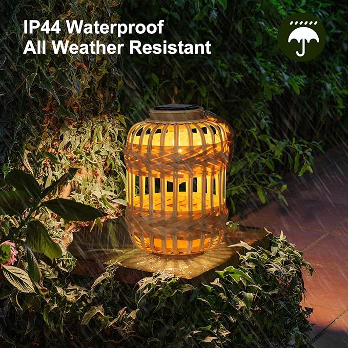 Solar Lanterns Outdoor Hanging Lights Rattan Bamboo Solar Light Waterproof with Twine Handle Garden Decorative Table Lamp for Yard Tabletop Patio Tree Pathway Home Decoration