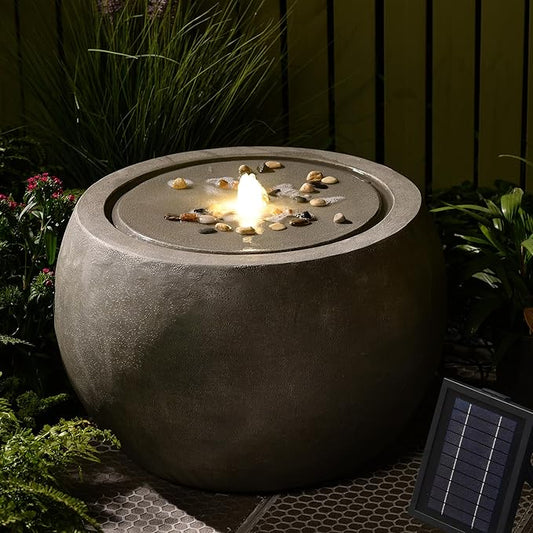 Solar Water Fountain Outdoor Garden Bubbler Large Water Feature Outdoor Fountains Solar Powered for Patio Deck Yard Home Decor Gray, 25 "L X 25" W X 17.5" H