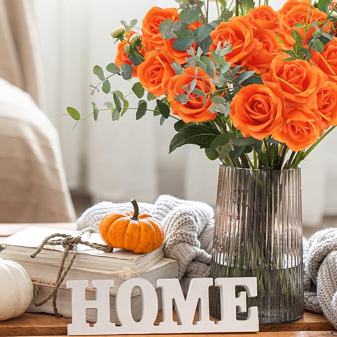 36 Pcs Orange Artificial Roses with Long Stems, Fake Silk Rose Artificial Flowers Bulk for Bridal Wedding Bouquet Centerpiece Ball Arrangement Party Decor