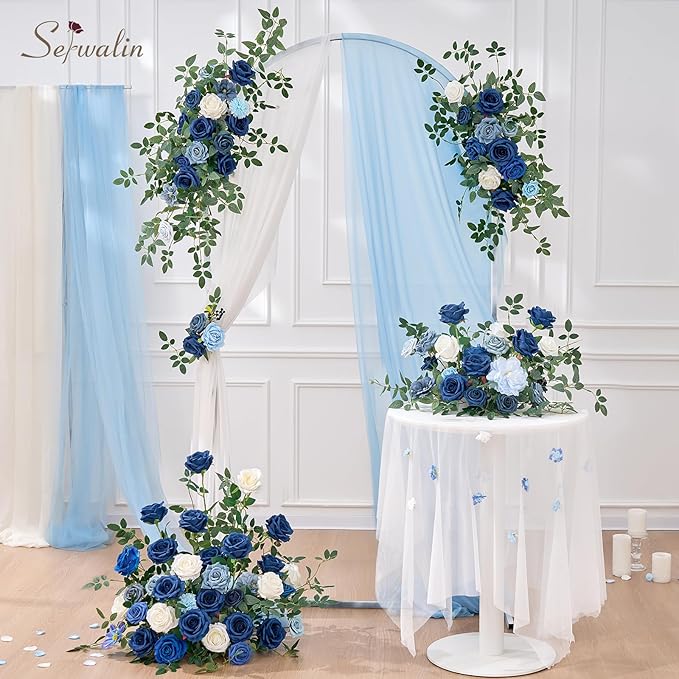 Serwalin 20pcs Navy Blue Artificial Roses, 4" Real Touch Silk Velvet Flowers, Long Stems Bouquet for Wedding, Home Decor, Table Centerpieces