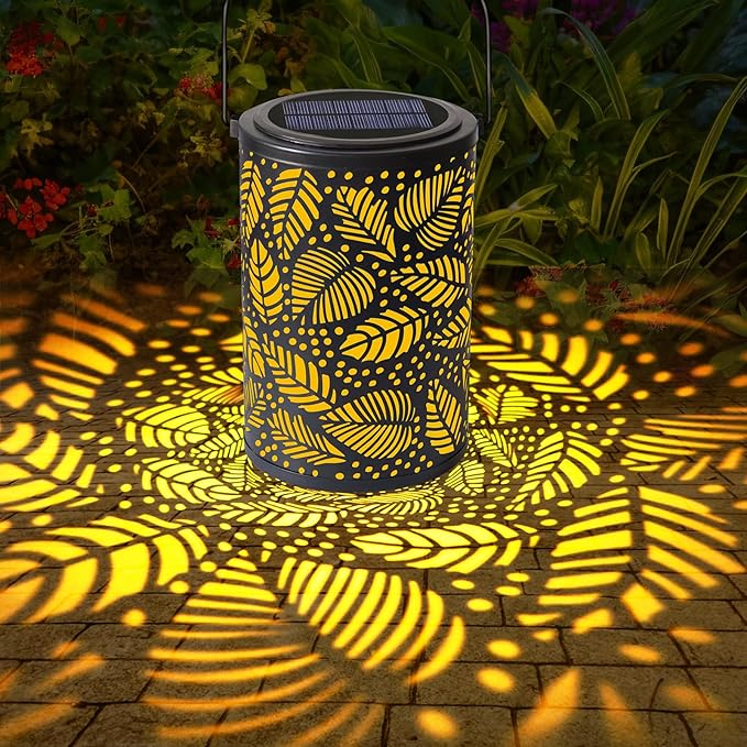 Solar-Powered Iron Art Lantern - Two Lighting Modes Waterproof Hanging Ambiance Lighting for Gardens & Patios, Perfect as Decorative Gift Housewarming Gift Mom Gifts (Leaf)