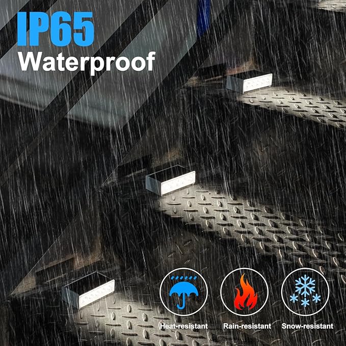 T-SUN Solar Step Light Outdoor, 6 Pack Solar Stair Lights, 6000K Step Lights Outdoor Solar Powered Waterproof LED Outdoor Solar Lights for Steps Deck Court Garden Balcony Patio Stair Porch