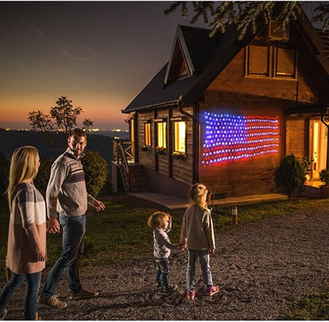 American LED Flag Net Lights - 420 LED 4th of July Decorations Outdoor Lighted Flag String Lights of The United States for Memorial Day Yard Garden Festival Holiday Party