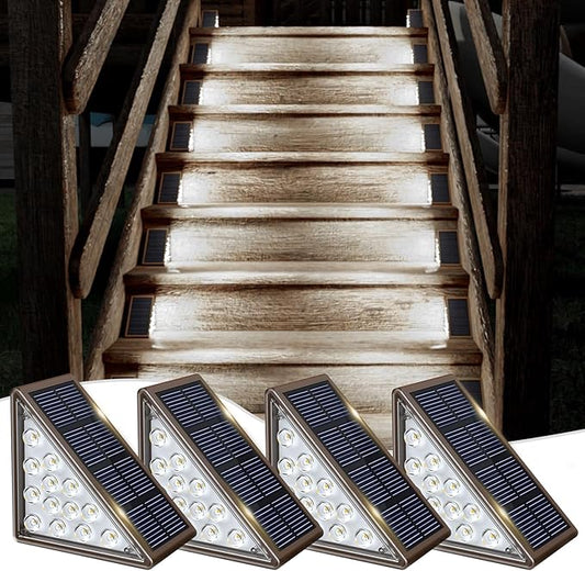 Solar Step Lights for Outside,4pack Solar Stair Lights Outdoor Waterproof IP67,Outdoor Deck Step Lights,Solar Outdoor Lights for Staircase,Patio,Front Step(Cool Brown)