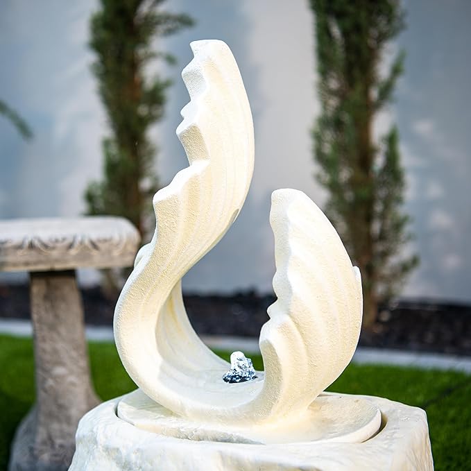 XBrand 25 in H Stone-Look Sculptural Modern Freestanding Fiber Resin Outdoor Garden Fountain w/LED Light, White