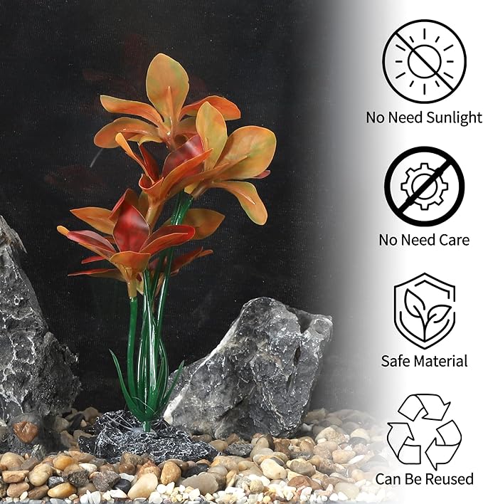 Aquarium Plastic Plants, Reptile Plant Decoration, Aquatic Plant Resin Decor, Betta Fish Tank Realistic Plants for Aquarium, 7.28" Height, Red