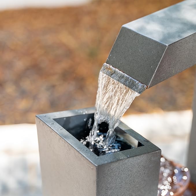 XBrand Sculptural Freestanding Metal Multi-Tiered Water Fountain w/Flowers, No LED Lights, Gray and Bronze, 38" Tall