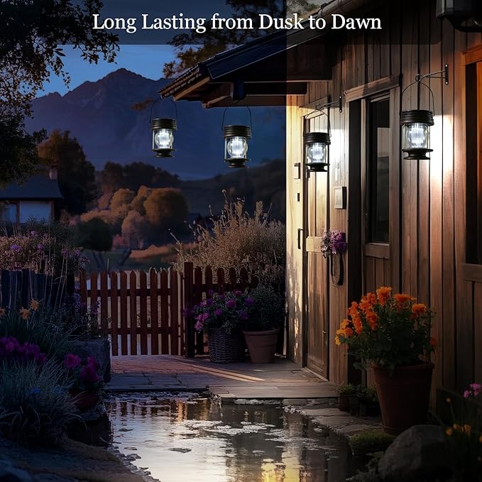 Solar Lantern - Hanging Solar Lights Outdoor - 2 Pack Solar Powered Waterproof Led Lanterns Vintage Design for Landscape Yard Garden Pathway Beach Pavilion Decoration (White Lights)