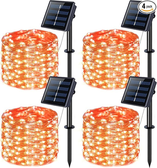 JMEXSUSS 4 Pack Orange Solar Fairy Lights, Total 400 LED 132 FT Orange Halloween Light, 8 Modes Copper Wire Solar String Lights Outdoor Waterproof for Halloween Garden Yard Tree Christmas Decor