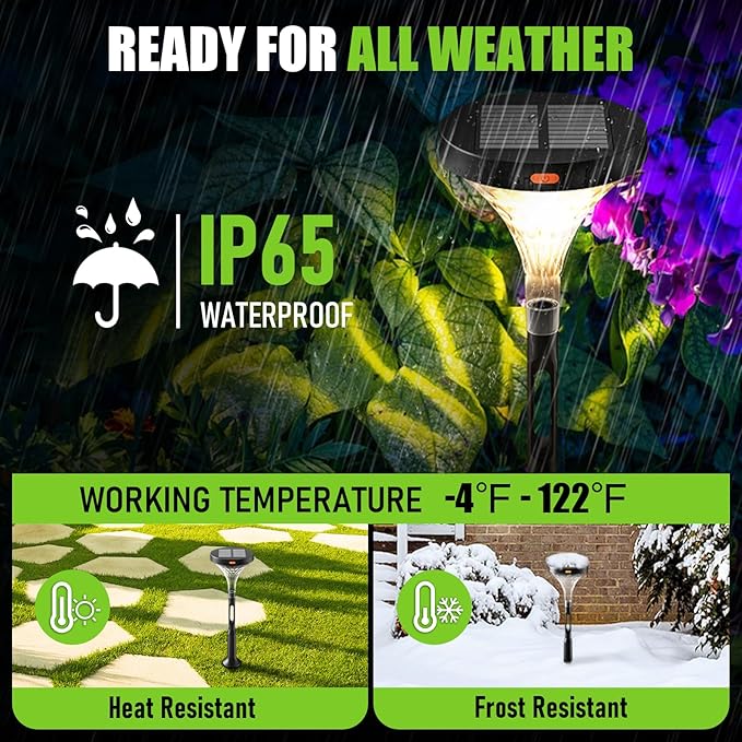 Solar Outdoor Pathway Light, Multicolored 10 Modes RGB Color Changing, IP65 Waterproof Solar Powered Lights, Christmas Decoration for Garden, Lawn, Yard, Patio etc, 8 Pack