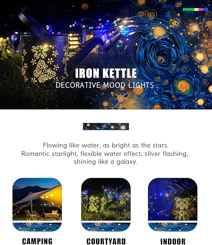 Solar Watering Can with Colorful Lighting, Waterproof Garden Decor, Birthday Gifts for Mom Grandma (Owl, 32 inch Shepherd Hook)