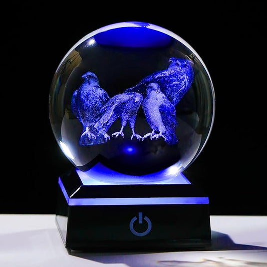 Qianwei OWL Eagle Gifts for Women 3D Crystal Ball 3.14'' - Laser OWL Eagle Decor Glass Animals OWL Eagle Gifts Figurines Statue Stuff for Room Decorations OWL Eagle Night Light