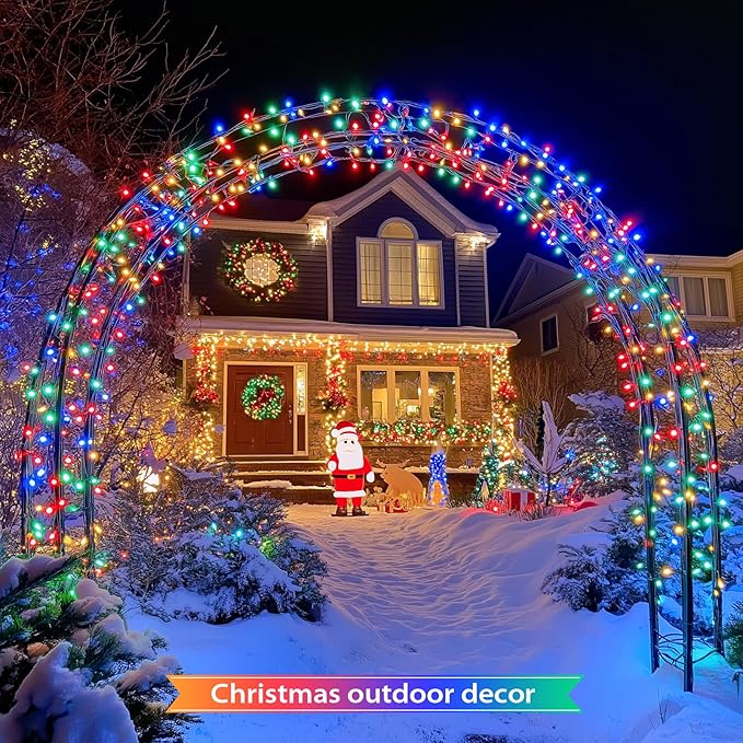 JMEXSUSS 2 Pack Solar String Light 100LED 32.8ft 8 Modes Solar Christmas Lights Waterproof for Gardens, Wedding, Party, Homes, Christmas Tree, Curtains, Outdoors (Multicolor)