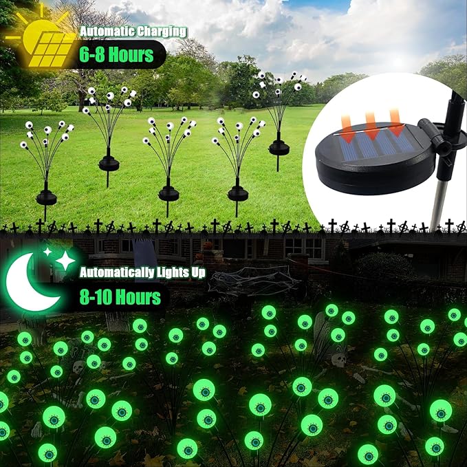 Halloween Decorations Outdoor Solar Scary Eyeball Lights, 4-Pack 32 LED Solar Garden Lights, Waterproof Halloween Night Light Spooky Pathway Lights for Yard Patio Lawn Party