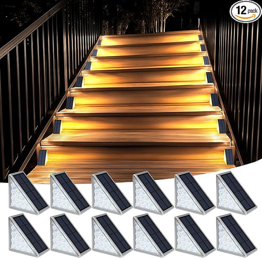 Solar Step Lights for Outside, Waterproof IP67, 12 Pack, Outdoor LED Step Lights, Decor for Stair, Deck, Front Step, Patio, Garden