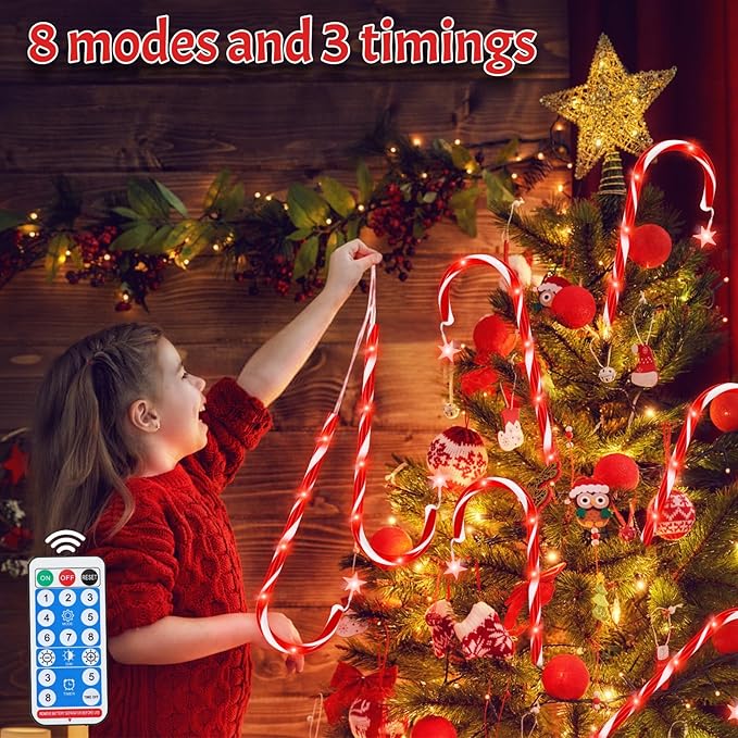 PINPON Christmas Solar Candy Cane Lights 10 Pack, 21" Pathway Markers Walkway Lights with Star, 8 Modes & 3 Timings Xmas Decorations for Outdoor Pathway Garden Yard Patio